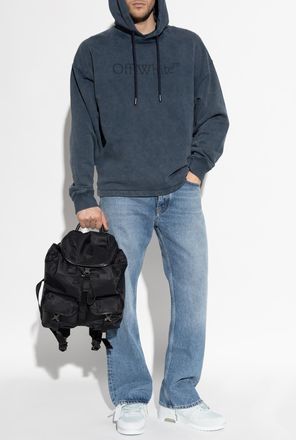 Off-white Sweatshirt With Printed Logo, Mens, Navy Blue