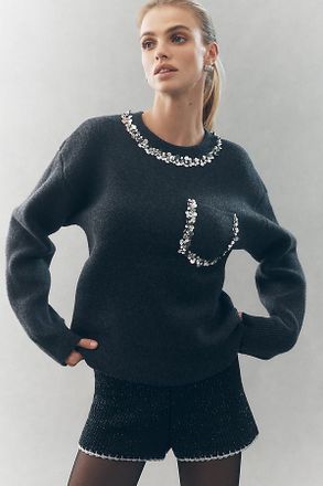 endless rose Crew-Neck Embellished Pocket Sweater