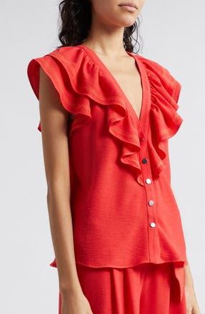 Ramy Brook Lettie Ruffle Detail Button-Up Shirt in Flame at Nordstrom Rack, Size Small