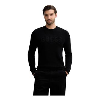 Guess Truien & Vesten, Heren, Zwart, S, Polyester, Trui met ronde hals en 3D-logo