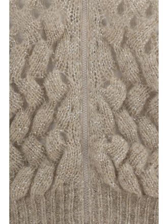 Brunello Cucinelli Womens Cardigan Mohair-Wool Beige Beige-Stracciatella Merino Wool (ovis Aries) Beige/stracciatella Sweater