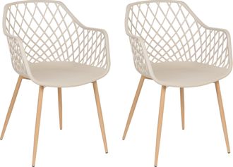 Beliani Conjunto De 2 Sillas De Comedor Beige Madera Clara Sint&eacute;tico Respaldo Red Nashua