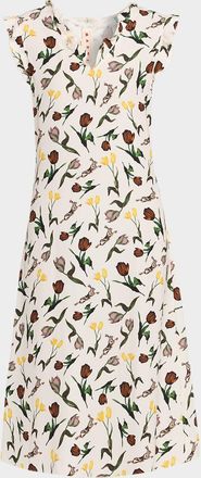 Marni Floral Ruffle V-Neck Midi Dress