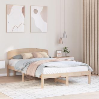 Berkfield Home Bed Frame with Headboard 135x190 cm Solid Wood Pine in Beige