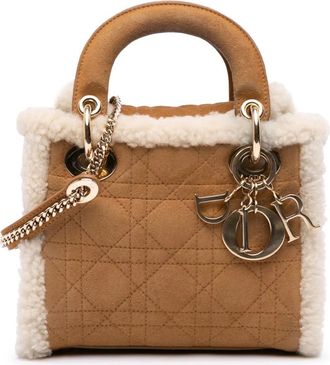 Dior 2020-2025 Mini Suede Cannage with Shearling Trim Lady Dior satchel - Brown