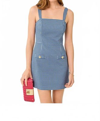 Lilly Pulitzer Veda Skirted Romper In Starlight Navy Gingham Stretch Jacquard