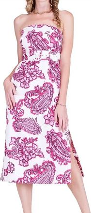 Jade Yoga Paisley Belted Tube Midi Dress In Pink