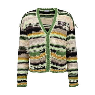 Off-white Cardigans, male, Multicolor, XS, Green Striped Knit Cardigan