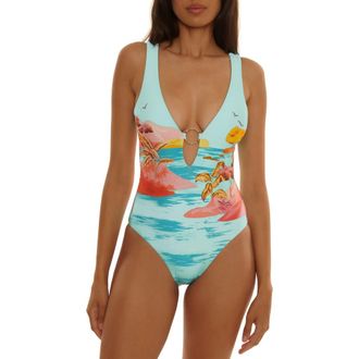 Trina Turk Cyclades Plunge One-Piece Swimsuit in Multi at Nordstrom, Size 10