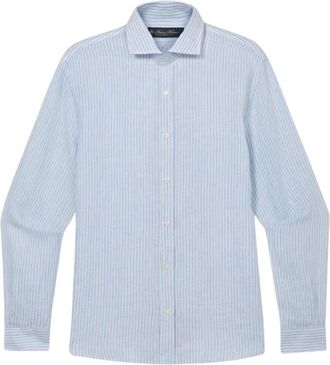Brooks Brothers Slim Fit Linnen Overhemd met gespreide kraag - Heren - Casual Overhemden - Blauw - 2XL - Linnen - Overhemden