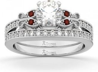 Allurez Butterfly Diamond & Garnet Bridal Set 14k White Gold (0.42ct)