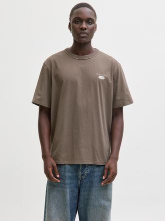 Jack & Jones Rundhalsshirt JACK & JONES JJEDOVER GRAPHIC TEE SS CREW NECK SN, Herren, Gr. XXL, falcon, Jersey, Obermaterial: 100% Baumwolle, bedruckt, relaxed fit 