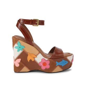 Kurt Geiger Womens Leather Patchwork Platform Wedge Heels - Brown