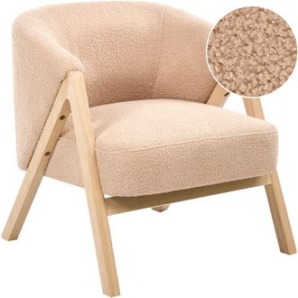 Beliani Sill&oacute;n De Sal&oacute;n Moderno Patas De Madera De Caucho Tejido Boucl&eacute; Beige Skei