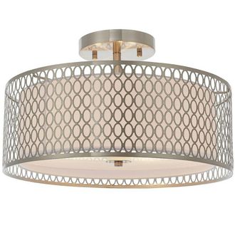 Loops Low Ceiling Geometric Light Satin Nickel Glass & Fabric Round Modern Lamp Shade in Metallics