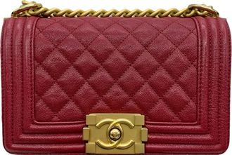Chanel Red Caviar Leather Small Boy Bag