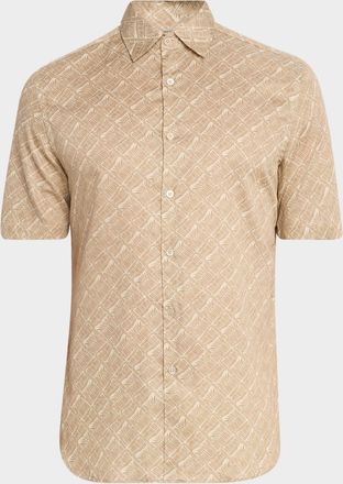 Canali Mens Foliage-Print Cotton Short-Sleeve Shirt