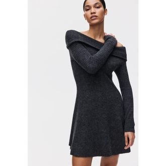 H&M Rib-knit Off-the-shoulder Dress in Dark Gray Melange at Nordstrom, Size 3X-Large