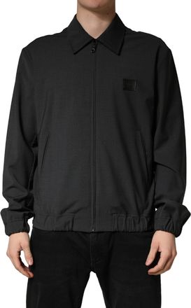 Dolce & Gabbana Black Wool Logo Full Zip Men Bomber Jacket Virgin Nylon Clothing