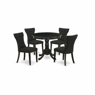 East West Furniture 5Pc Dining Set - 36 Round Table and 4 Parson Chairs - Wirebrushed Black Color