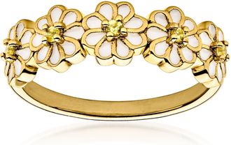 Ross-Simons Yellow Sapphire and White Enamel Flower Ring in 18kt Gold Over Sterling