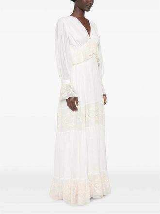 Raquel Diniz Floral Embroidered Silk Dress - White