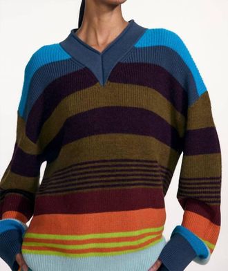 Christopher John Rogers Striped V-Neck Sweater In Casiss Multi