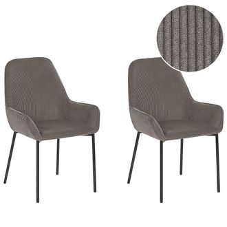Beliani Conjunto De 2 Sillas De Comedor Tapizadas En Pana Gris Con Patas Negras Estilo Retro Glamour Loverna