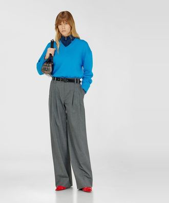 Diesel Wool V-neck jumper with neck logo - Knitwear - Woman - Blue