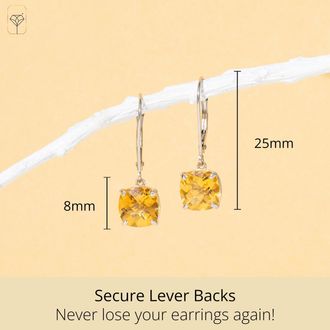 MAX + STONE Solid 14k Yellow or White Gold 8mm Cushion Cut Dangle Gemstone Earrings