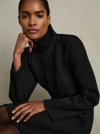 Reiss Womens Black Cotton Zip Neck Interlock Jersey Dress, Size: L