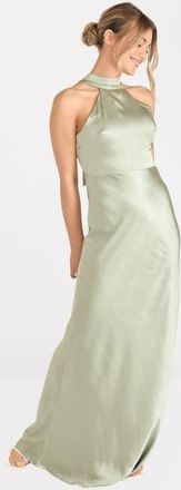 Six Stories Halter Neck Satin Bridesmaid Dress in Sage at Nordstrom, Size 10