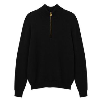 Versace Turtlenecks, male, Black, Size: XL Zipped High-Neck Turtleneck