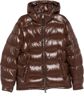 Herno Brown Glossy Short Puffer Jacket With Hood