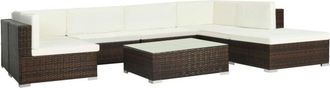 vidaXL Set Muebles De Jard&iacute;n 8 Piezas Y Cojines Rat&aacute;n Sint&eacute;tico Marr&oacute;n Vidaxl