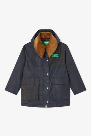 Ganni Navy x Barbour Waxed Jacket in Blue - Size 32 Cotton