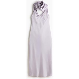 H&M Strappy Satin Dress With Scarf in Light Purple at Nordstrom, Size Xx-Large