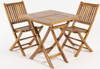 EDÈN JARDÍ Conjunto de 2 sillas plegables y una mesa cuadrada de jardín de 70 cm
