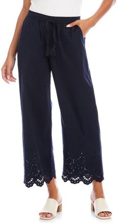 Karen Kane Scallop Edge Straight Leg Ankle Pants in Navy at Nordstrom, Size X-Small