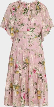 Kobi Halperin Chase Tiered Floral-Print Fil Coupe Dress