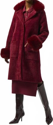 Joseph Ribkoff Feather Yarn And Faux Fur Sweater Coat In Merlot