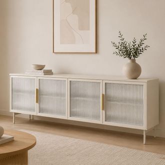 Dmora Mueble Para Tv Kalerora, 3 Estantes, 4 Puertas, Con Led, 181x39x62h Cm Beige Cashmere