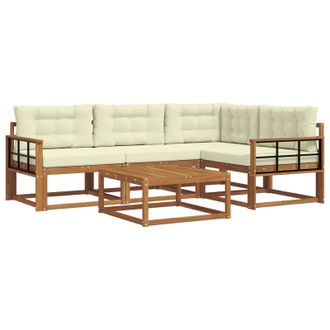 vidaXL Conjunto De Sof&aacute;s De Exterior Con Coj&iacute;n 5 Pcs Natural Y Crema Vidaxl
