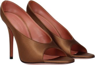 Amina Muaddi Womens Satin Open-Toe Pump Brown Upper Leather