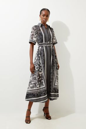 Karen Millen Tile Print Organdie Midaxi Shirt Dress