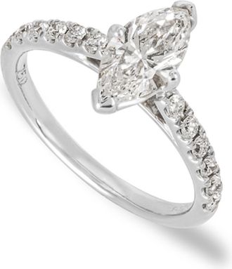 Bespoke 18ct white gold & white diamond Marquise Solitaire ring 51EU