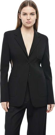 Max Mara Black Solid Notched Lapel Blazer