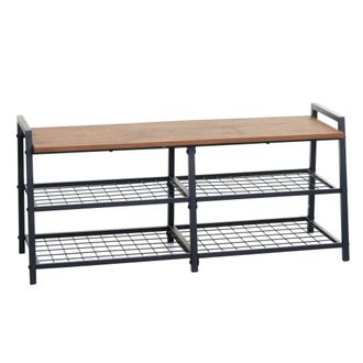 Hhg Hhg - Zapatero 132, Mueble Zapatero Banco Zapatero, 4 Compartimentos Estructura Met&aacute;lica 3d 40x107x38cm, Aspecto Roble Salvaje