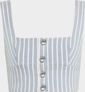 Adam Lippes Quinn Hickory Stripe Denim Button Crop Top