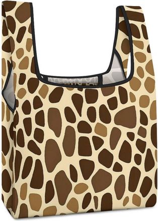 Generic Giraffe Skin Pattern Reusable Shopping Bags Lightweight Foldable Grocery Bag Polyester Washable Tote Bag